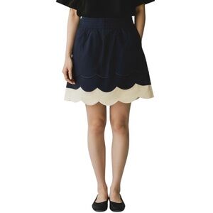 Floreat Anthropologie Scalloped Clouds Skirt Women’s Sz 0 Navy Cream Tiered Mini